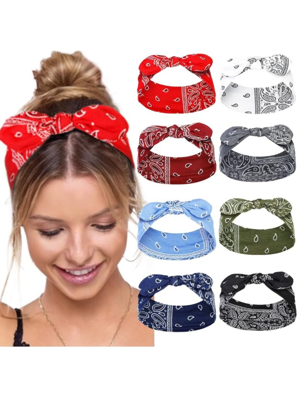 Cute Paisley Bandana Headbands - Summer Hair Accessories, Wide Bow & Rabbit Ears